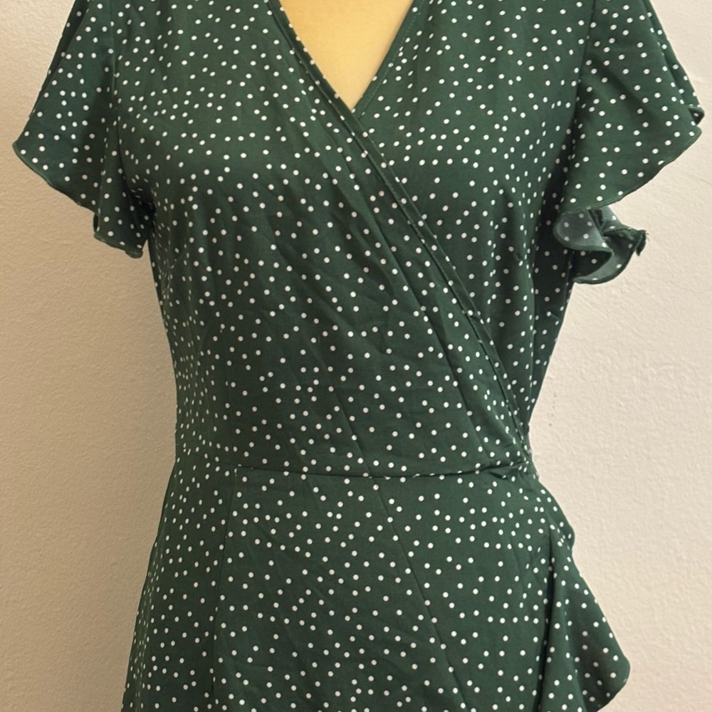 Green Polka Dot Wrap-Style Midi Dress - Picture 2 of 9